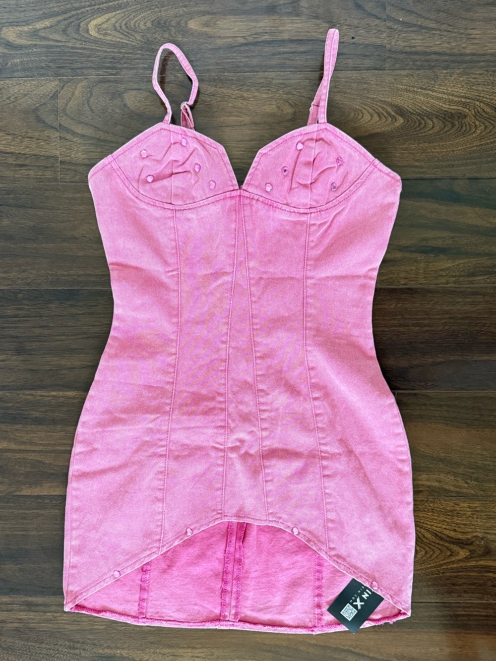 SHEIN Pink Mini Denim Dress Spaghetti Strap Corset Style